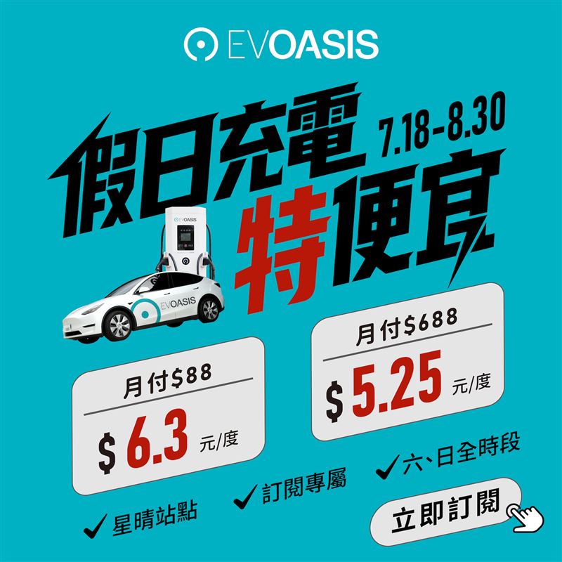EVOASIS推出假日充電優惠。(圖/EVOASIS提供)