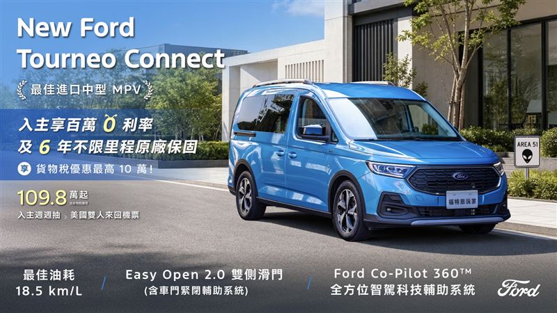 歐洲進口Tourneo Connect優惠價109.8萬元起。(圖/Ford提供