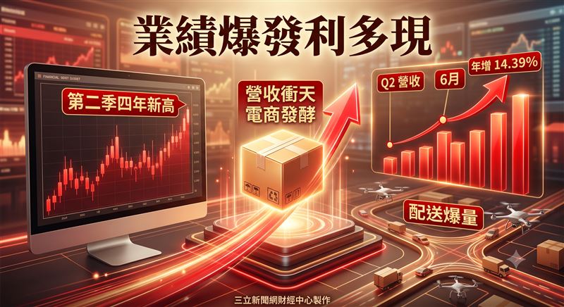 慶豐富2026年第二季合併營收達13.5億元，季增11.89％、年增14.39％，創近四年同期新高；累計2026年上半年合併營收達25.6億元，較去年同期成長7.96％，亦創近三年同期新高。（圖／三立新聞網財經中心蕭榕AI製圖）