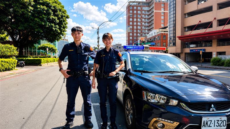 到場處置的水碓派出所警員許政洋（左）及張郁歆（右）。（圖／翻攝畫面）