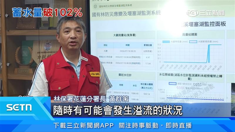 林保花蓮分署長黃群策出面分析堰塞湖溢流狀況
