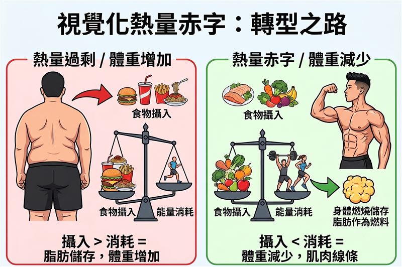 黎黃龍嚴格遵守「熱量赤字」控制飲食,搭配健身重訓,半年甩肉40公斤。(示意圖)