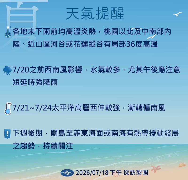 下週後期須注意熱帶擾動發展趨勢。(圖/氣象署)