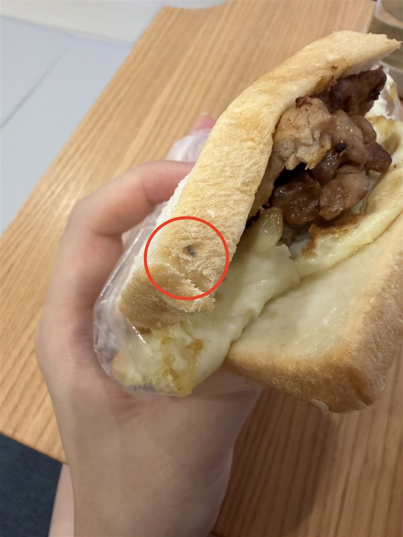 台中早餐名店「肉蛋吐司」吐司發霉長毛,食安處獲報後已錄案辦理。(圖/翻攝自Threads @tingyu.chen.12139)