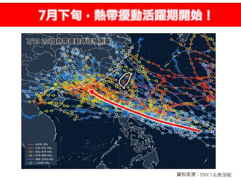 7月下旬,熱帶擾動活躍期開始!(圖/翻攝自林老師氣象站臉書)