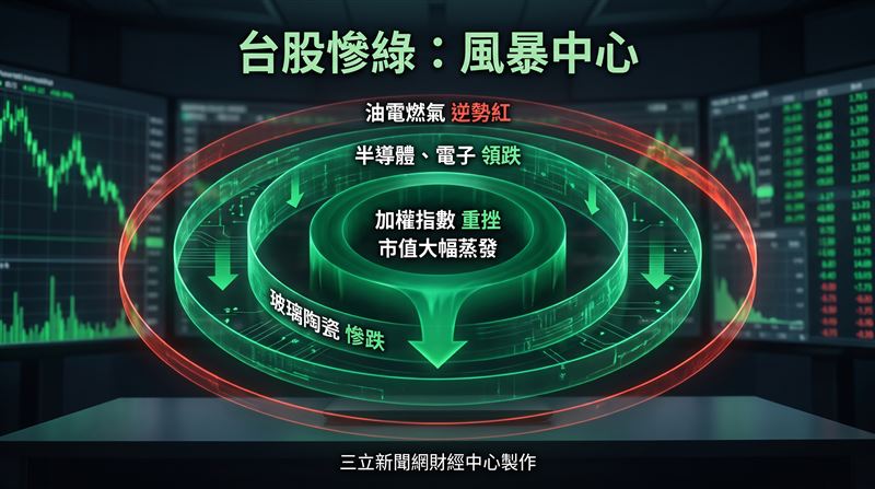 上週台股加權股價指數下跌2,683.34點,跌幅約為5.92%,上市股票總市值達139.36兆元。(圖/三立新聞網財經中心蕭榕AI製圖)