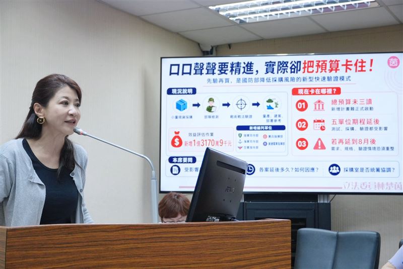 林楚茵質詢認為,總預算至今尚未完成三讀,恐造成整體國防預算及採購大混亂(圖/林楚茵辦公室提供)