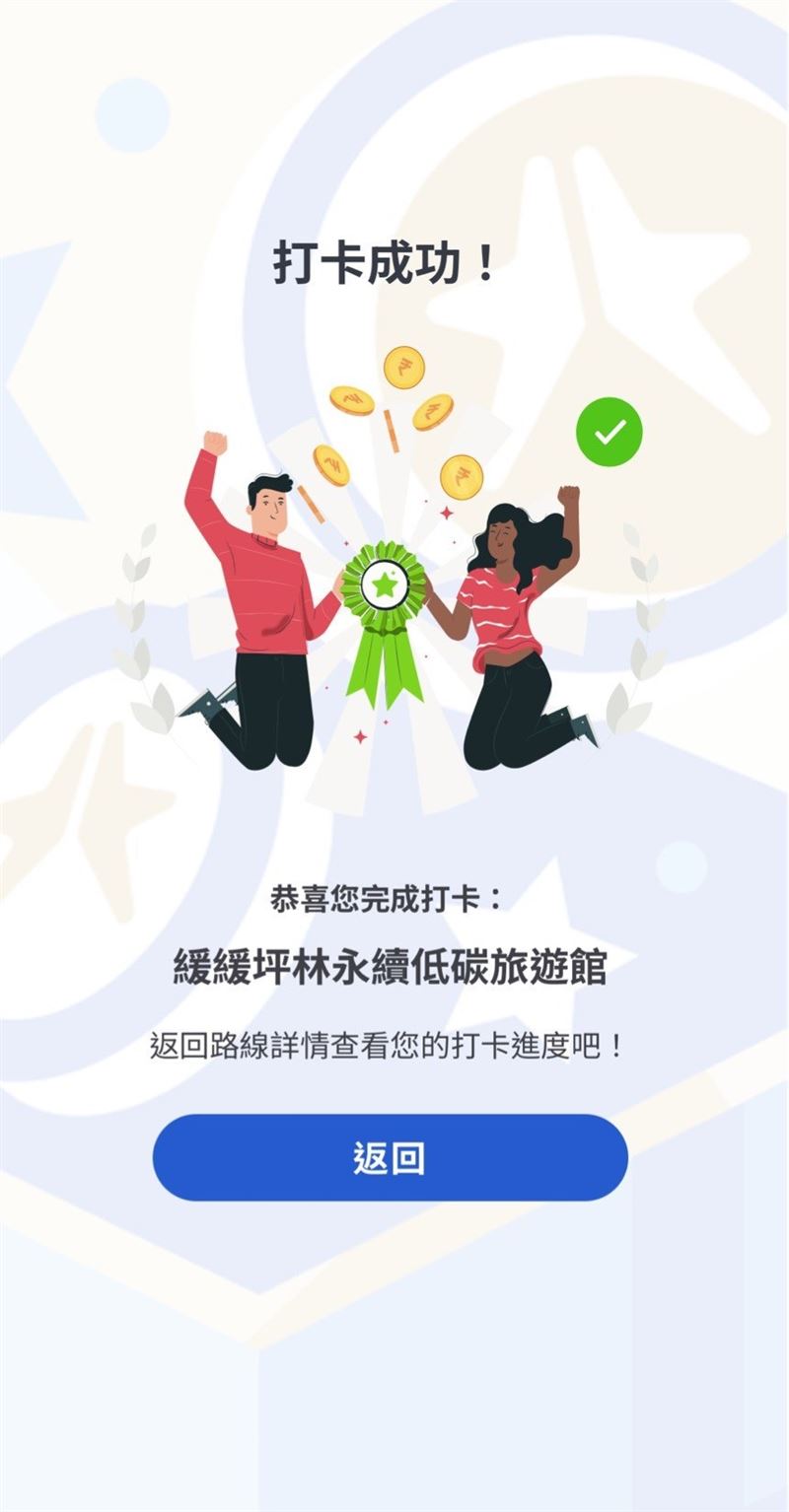 「我的新北市」APP打卡成功畫面。(圖/新北市政府觀光旅遊局)
