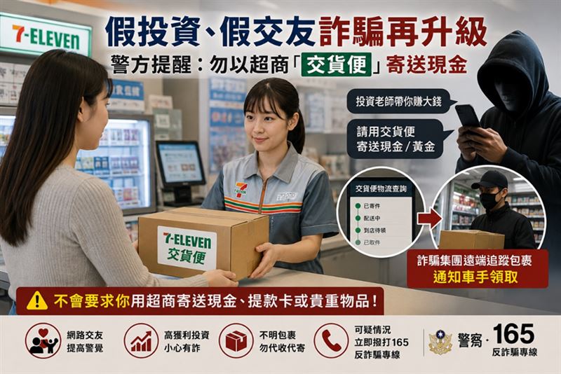 新北警提醒勿以超商交貨便寄送現金。(圖/新北警提供)