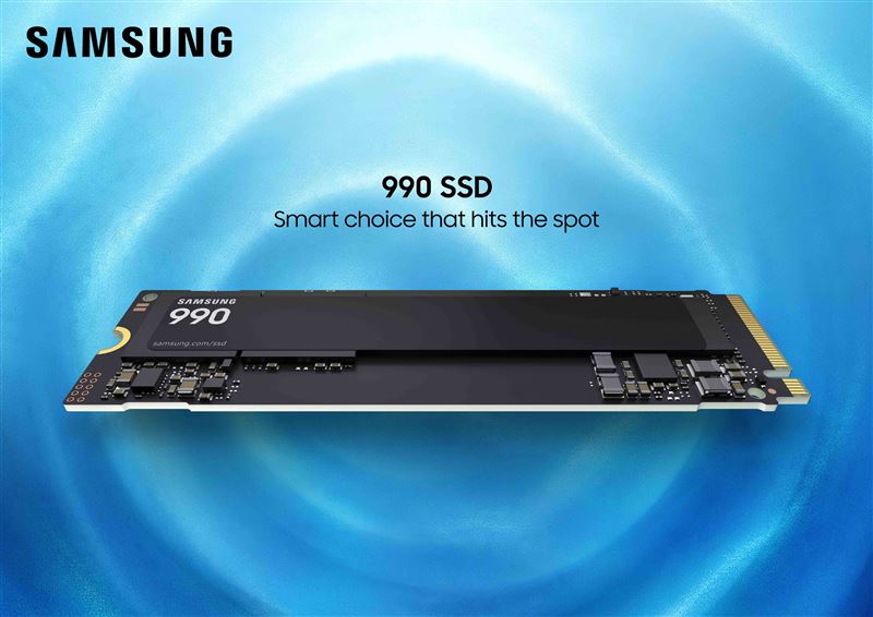 Samsung 990 SSD固態硬碟2TB版本連續讀取速度最高可達7,250 MBs,1TB版本最高則可達7,150 MBs。(圖/品牌業者提供)