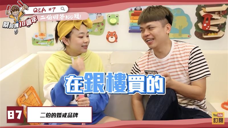 蔡阿嘎夫妻倆公開坦承,當年為節省預算,直接拿著國際精品品牌 Tiffany & Co. 的款式照片請銀樓仿製婚戒。(圖/翻攝自蔡阿嘎YouTube)