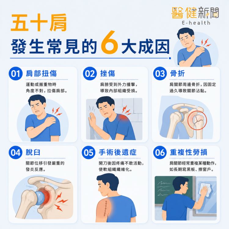 五十肩發生常見的6大成因。(圖/醫健新聞網提供)