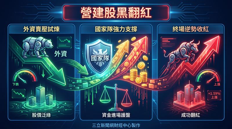 隨著青安3.0趨嚴,營建股興富發(2542)的市場評價仍在低本益比區間,22日被外資賣超6759張,所幸獲國家隊逾3億元的買盤支撐,股價尾盤終於由黑翻紅,上漲1.59%,收報44.8元。(圖/三立新聞網財經中心蕭榕AI製圖)