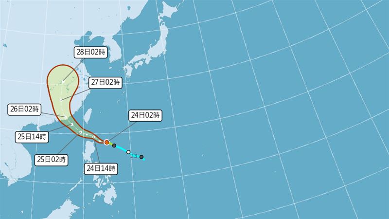 紅霞颱風預估路徑圖。(圖/翻攝自中央氣象署)