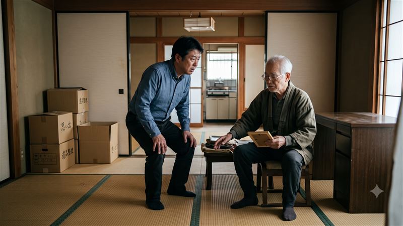 55歲兒子平常都只寄錢回家,沒想到某日老爸說不用了,回家才知老爸已病危。(示意圖/AI生成)