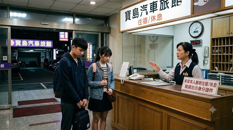 暑假常有未成年塞錢或加價闖關開房,業者對此「零容忍」不論住宿或休息,只要無法出示實體證件一律拒絕。(圖/AI生成圖片)