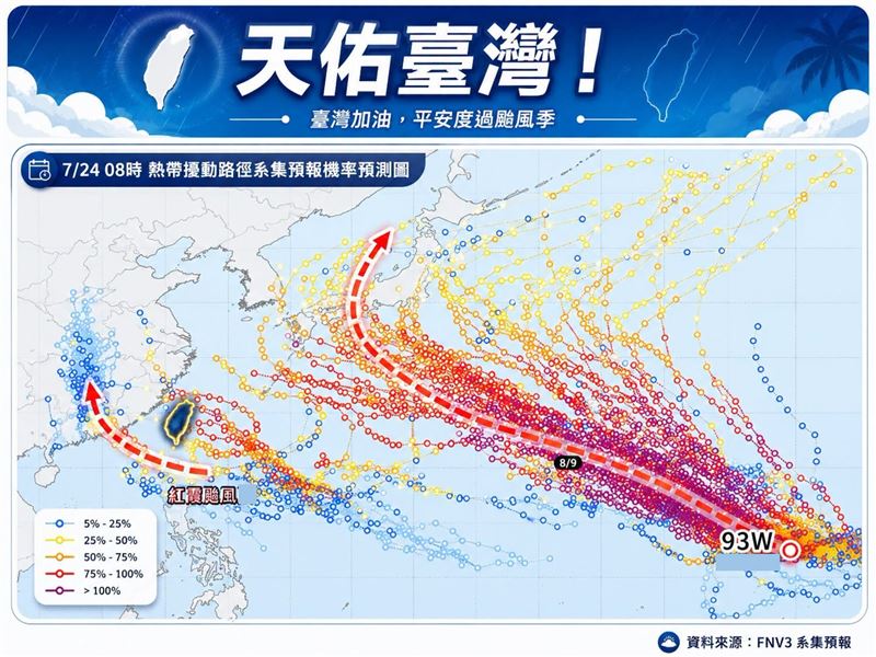 紅霞颱風預計於今日上午8時30分脫離海警警戒區。（圖／翻攝自林老師氣象站臉書）