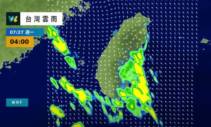 今日至下週二臺灣附近水氣仍偏多,南部及東南部地區降雨機會較高。(圖/翻攝自天氣風險 臉書)