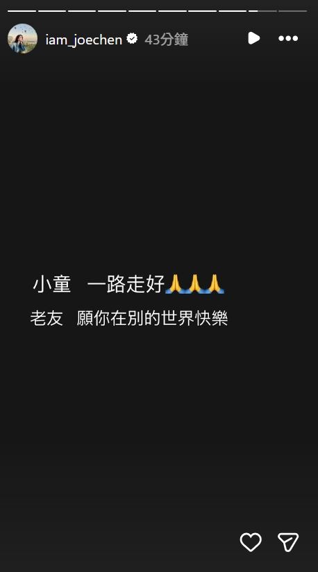 陳喬恩發聲悼念王凱。（圖／翻攝自IG @iam_joechen）
