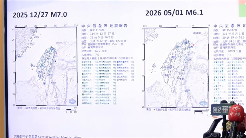 北部近十年同區罕見三級震,氣象署提醒留意後續餘震。(圖/三立新聞)