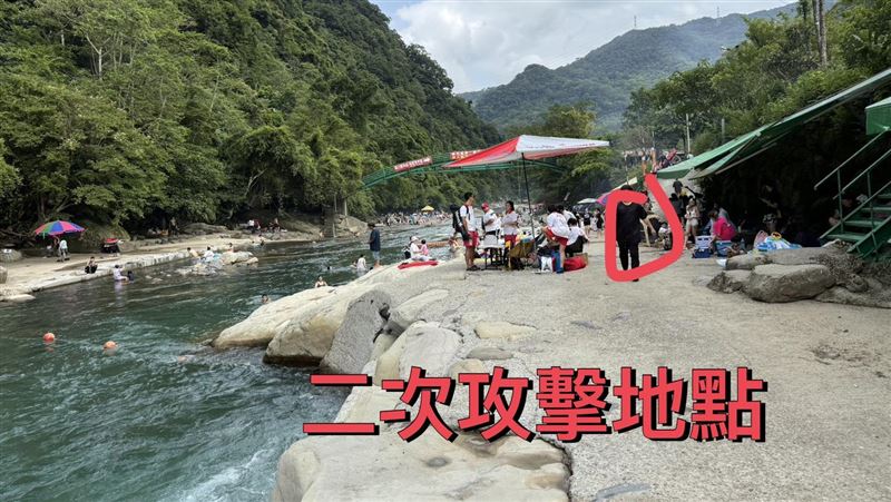 三峽蟾蜍谷戲水區發生暴力事件,謝男因不滿消防員勸導,竟動手毆打推擠消防員遭送辦。(圖/翻攝畫面)