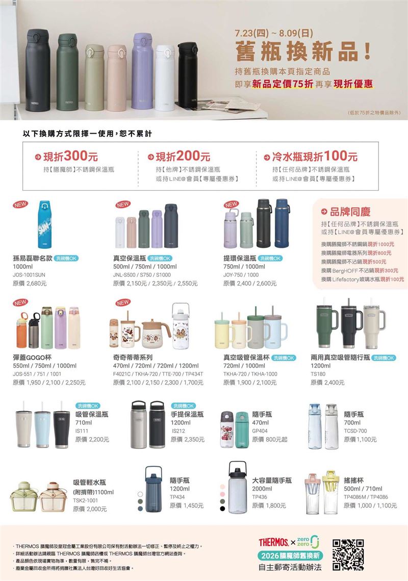 持任何品牌保溫瓶到膳魔師門市回收,可享多項商品百元折扣。(圖/翻攝自膳魔師臉書)