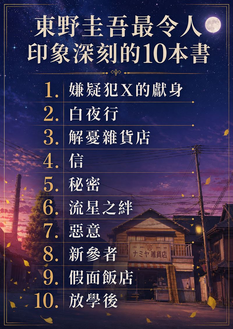 東野圭吾68歲辭世！《解憂雜貨店》臺灣才推50萬冊紀念版。作品最動人的10大金句曝光。（圖／皇冠文化提供、ChatGPT製作）