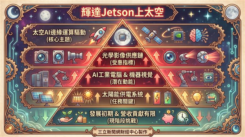 美國太空基礎設施新創公司Lunar Outpost宣布,旗下新一代月球車將採用輝達專為邊緣AI與機器人打造的Jetson晶片平台,用以控制光達(LiDAR)系統並提升探勘效率。法人表示,Jetson平台可讓無人機及工業設備在通訊受限、環境嚴苛的終端即時完成感測資料分析與電腦視覺運算,帶動光學鏡頭、影像感測及電腦視覺相關需求。法人指出,台灣光學與影像處理供應鏈具備完整基礎,可望受惠於此波邊緣運算成長