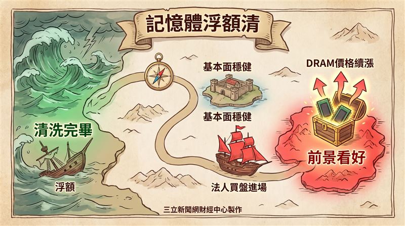 摩根士丹利(大摩)等外資此前一份最新報告指出,資料中心記憶體嚴重供不應求,預估第3季DRAM價格將續漲逾25%,激勵記憶體族群歷經7月中上旬的劇烈修正,融資槓桿與浮額已徹底清洗完畢,在大盤27日回檔震盪之際,外資與投信提款潮告一段落,法人買盤逢低重新評價並加碼基本面能見度高的記憶體製造與模組廠,華邦電(2344)、南亞科(2408)、品安(8088)、威剛(3260)、創見(2451)、十銓(4967)與宇瞻(8271),皆為全球或台灣具代表性的記憶體模組廠,產品涵蓋消費型、工控與企業級應用,受惠於通路補庫與終端需求回溫。(圖/三立新聞網財經中心蕭榕AI製圖)