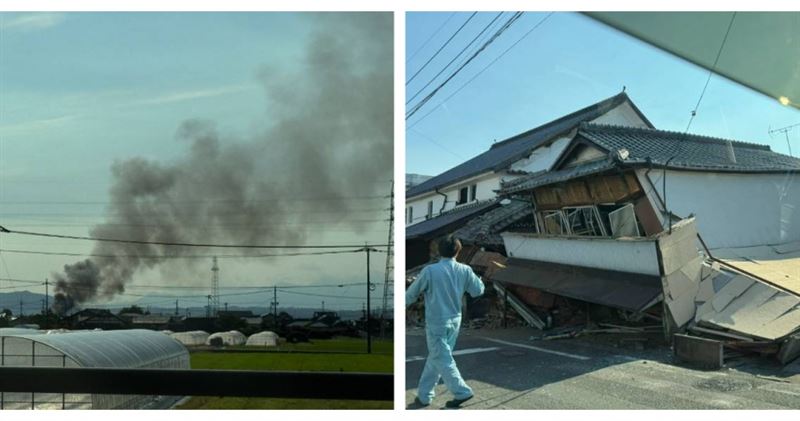 日本熊本發生規模7.1強震,最大震度達7級,一名網友在社群平台發文表示,原本正準備前往熊本市區辦事,沒想到剛抵達最大震度7的地區就遇上強震,直言現場狀況「真的很嚴重」。(圖/翻攝自X,@KINOks_game)