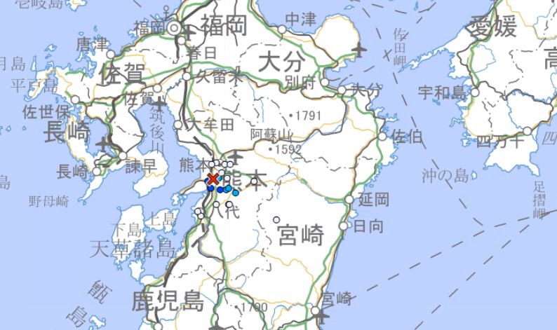 熊本縣一早又發生規模3.2地震。（圖／翻攝自日本氣象廳）