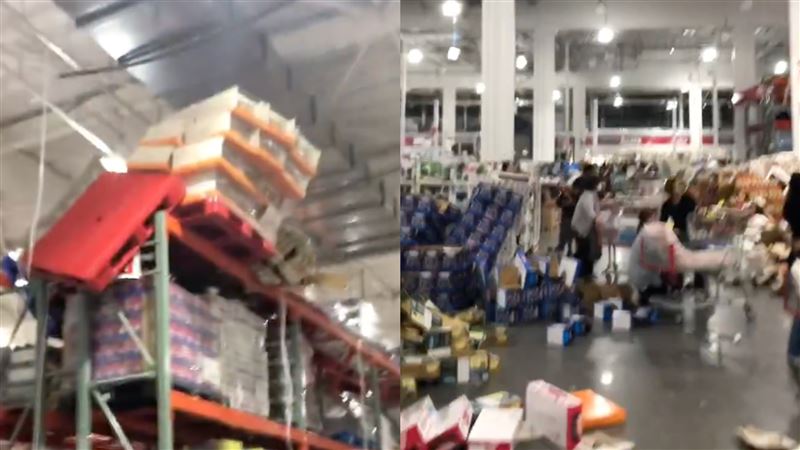 強震後，熊本好市多（Costco）賣場內的驚悚畫面。（圖／翻攝自X平台）