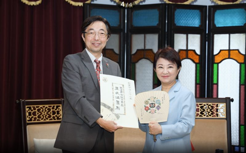 熊本大地震當天上午，知事木村敬恰巧到台中拜訪，盧秀燕透露他是優秀的「救災專家」。(圖／台中市政府提供)