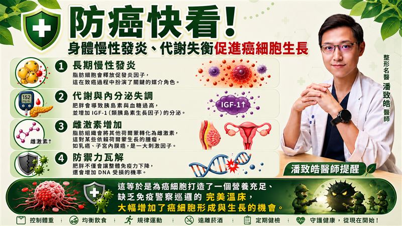 防癌快看！國際期刊證實胖是得癌關鍵風險，整形名醫潘致皓醫師曝４個恐怖真相。（圖／ChatGPT製作、潘致皓醫師提供）