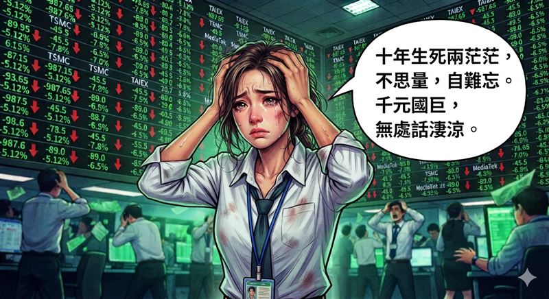 綠到發慌!台股崩跌,網路上掀梗圖潮,股民甚至改寫經典古詩苦中作樂。(示意圖/AI生成)