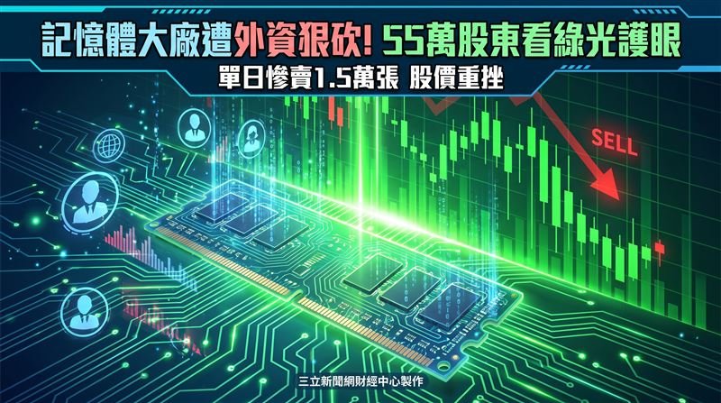 擁有逾55萬名股東的華邦電（2344），慘淪斬首目標，單日狠砍1萬5329張，股價苦吞跌停，下殺14元、跌幅9.72%，收在130元。（圖／三立新聞網財經中心蕭榕AI製圖）