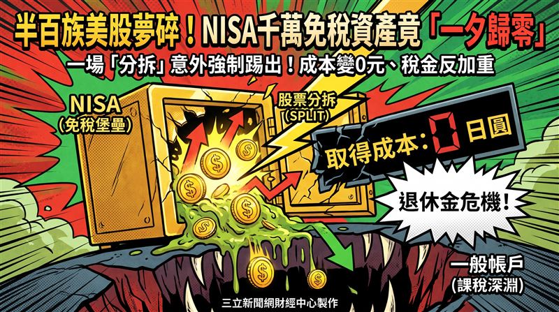五十多歲的T先生想靠美股高股息補足退休金缺口，卻因NISA規則未查明，免稅資格遭強制取消。（圖／三立新聞網財經中心蕭榕AI製圖）