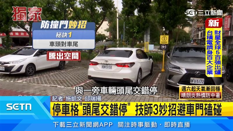 停車格狹小,技師建議採頭尾交錯停車、以手護住車門邊緣或加裝防撞條,降低碰撞風險