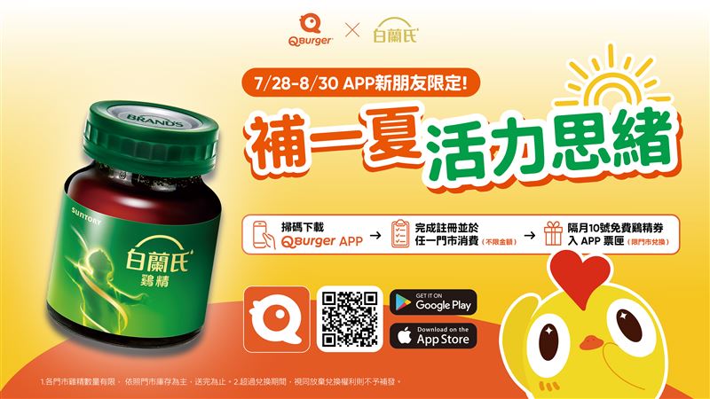 Q Burger攜手白蘭氏打造『活力思緒早餐組合』。(圖/品牌業者提供)