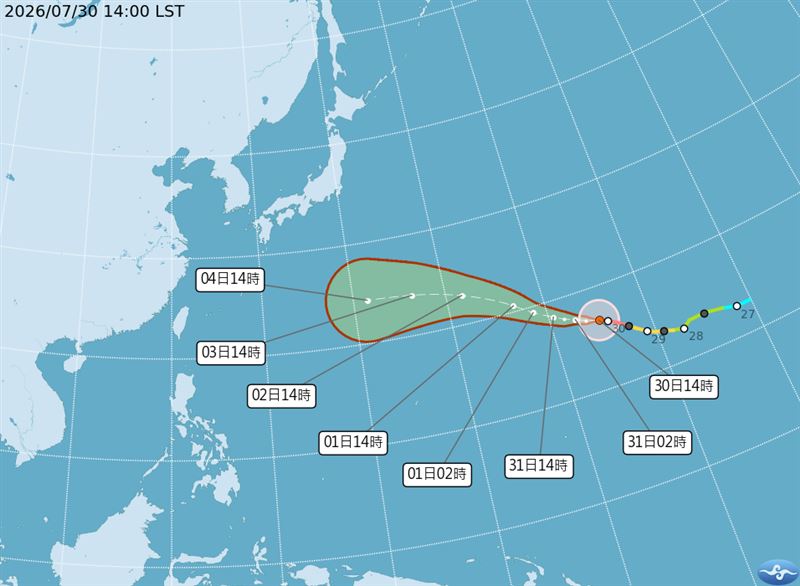 白海豚颱風路徑南修,將在明天達到巔峰。(圖/氣象署)