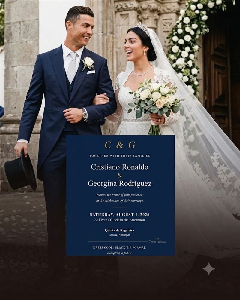 葡媒披露C羅的喜帖顯示，擬於8月1日在知名莊園舉行黑領結正裝婚禮，但莊園方面對此不予回應。（圖／翻攝自Ｘ）