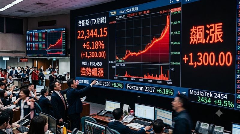 台指期噴1300點！網：哲哲封神、嘎爆空軍