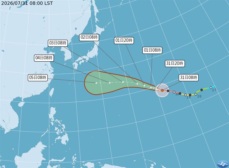 白海豚已增強為強烈颱風,短期內對台灣無影響。氣象專家吳聖宇指出,未來仍有機會再增強,甚至有可能與熱帶擾動94W互動,後續發展仍有變數。(圖/氣象署)