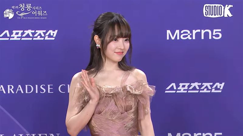 朴寶英紅毯展現溫柔氣質。(圖/翻攝自KBS Entertain YT)