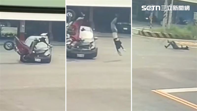 34歲叢姓女子騎乘要價69萬多元的西班牙進口越野重機,正要去新崛江上班,半路遭左轉轎車削過,人車分離,女子空中轉體好幾圈。(圖/翻攝畫面)