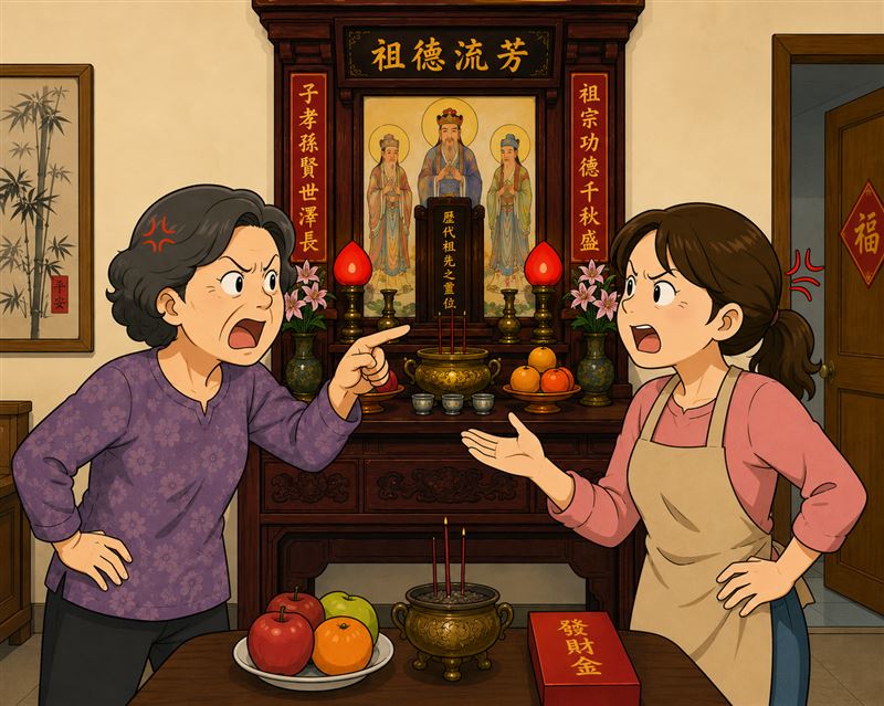 祭祖拜拜在婆媳關係間也是一個經常引爆衝突的事件。(示意圖/AI生成)