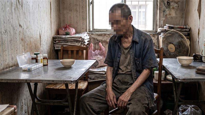 老翁早年對妻子家暴，沒付生活費給2名子女，晚年因病纏身且名下無財產，每月靠5676元國民年金度日。（示意圖／ＡＩ製圖）