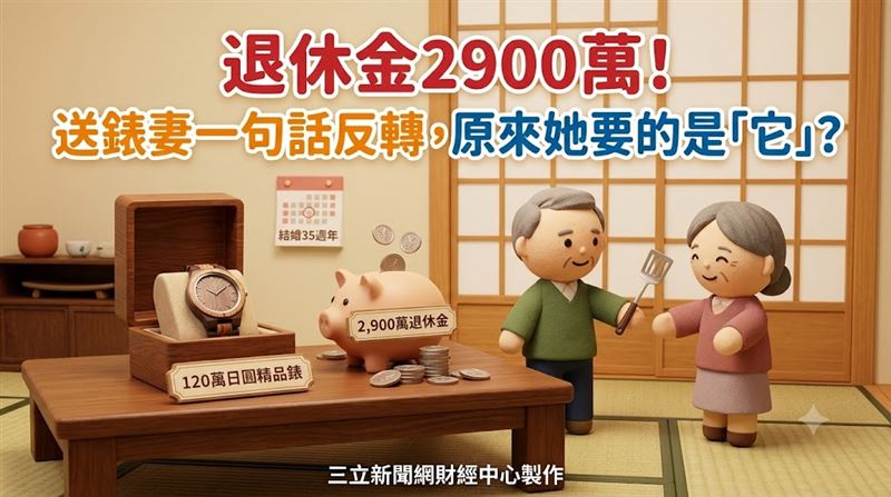 日本一名65歲男性退休後花120萬日圓買名錶送妻,未料換來妻子一句「那不是我想要的」,讓他啞口無言。(圖/三立新聞網財經中心蕭榕AI製圖)