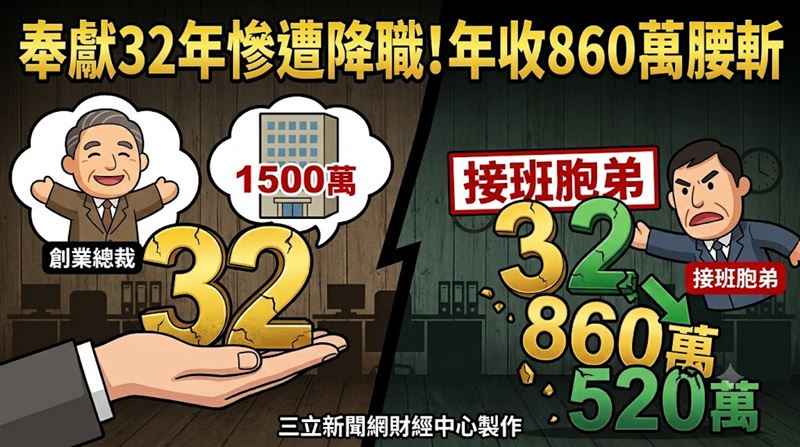 日本一名54歲資深經理原以為能安穩做到退休,卻在創辦人驟逝、公司改革後遭降職,年收入恐從860萬日圓大減至520萬日圓。(圖/三立新聞網財經中心蕭榕AI製圖)