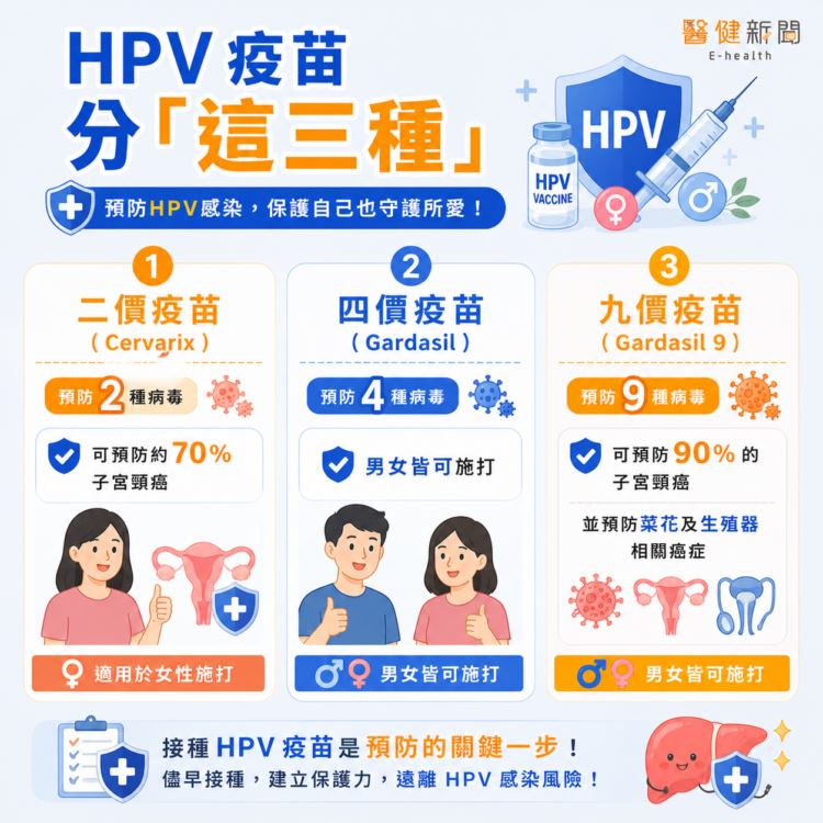 陳威智指出,目前衛福部核准的HPV 疫苗有分二價、四價與九價三種,主要差別在於預防的病毒型別數量、疾病範圍以及適用對象。(圖/醫健新聞網提供)